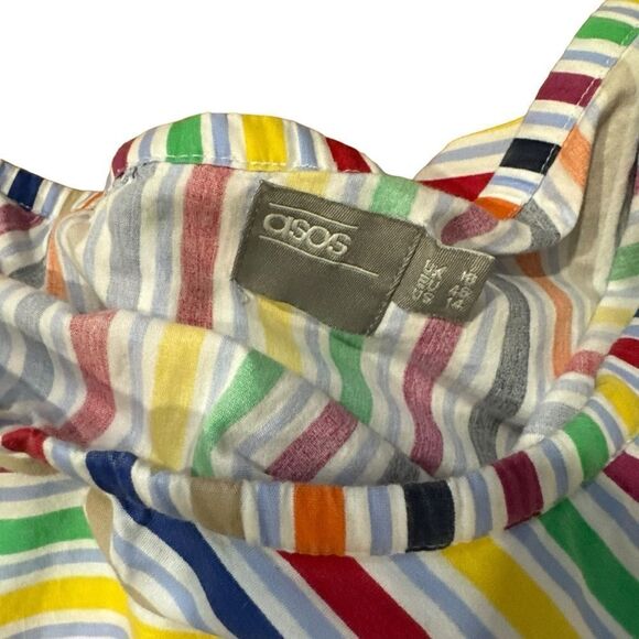 ASOS Rainbow One Shoulder Ruffle Midi Dress with Split in Bright Stripe - Picture 7 of 9